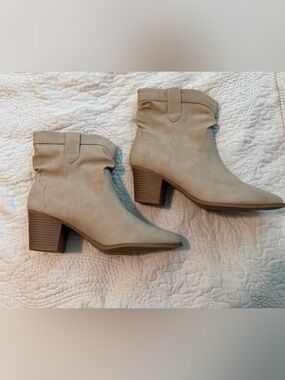 Time and Tru Beige Suede-Look Ankle Heeled Boots